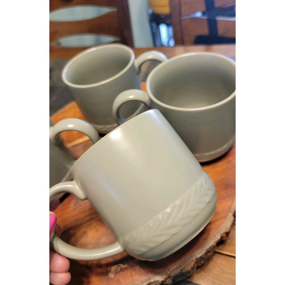 (4) Bee & Willow Asheville Vine 16oz Coffee Mug Cup Sage Green Cottagecore